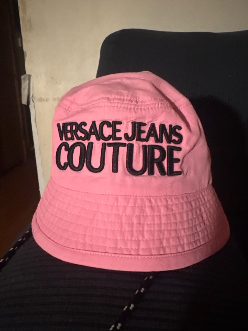 Versace Jeans Couture Pink Bucket Hat with Black Logo